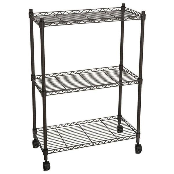 3-Layer Plastic Coated Iron Shelf with 1.5&quot; Plastic Wheels 350*600*850 Black