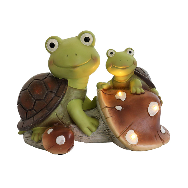 Garden Statue Cute Frog Face Turtles Figurines,Solar Powered Resin Animal Sculpture with 3 Led Lights for Patio,Lawn, Garden Decor