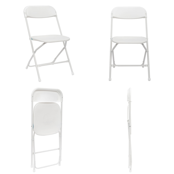 5 Pack White Plastic Folding Chair, Indoor Outdoor Portable Stackable Commercial Seat with Steel Frame 260lb. Capacity for Events Office Wedding Party Picnic Kitchen DiningNOT INCLUDE TABLE