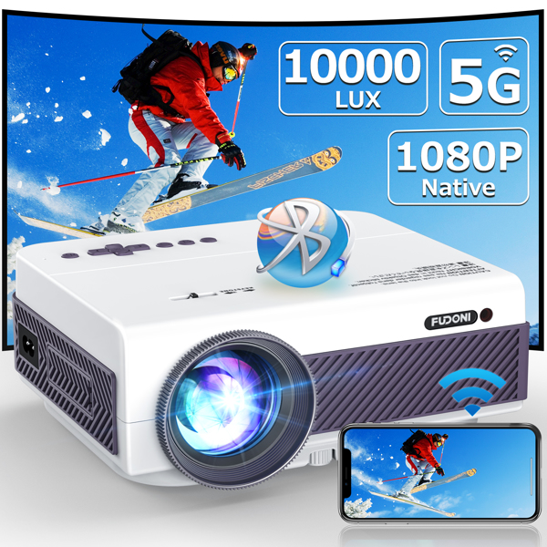 Projector with WiFi and Bluetooth, Native 1080P Outdoor Projector 10000L Support 4K, Portable Movie Projector with Screen and Max 300&quot;, Compatible with iOS/Android/Laptop/TV Stick/HDMI/USB/VGA