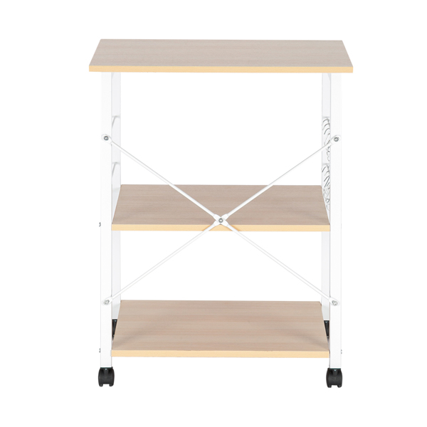 Baker's Rack 3-Tier Kitchen Utility Microwave Oven Stand Storage Cart Workstation Shelf(Light Beige Top White Metal Frame)
