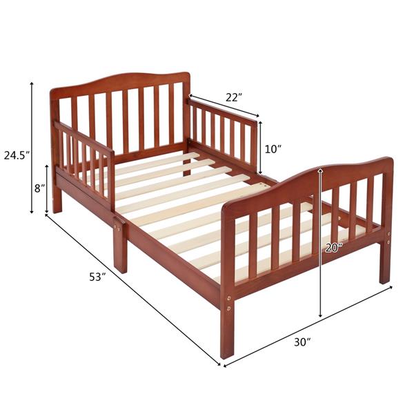 Wooden Baby Toddler Bed Children Bedroom Furniture with Safety Guardrails Espresso