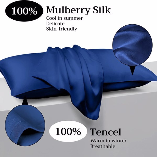 Lacette Silk Pillowcase 1 Pack for Hair and Skin, Mulberry Silk, Double-Sided Silk Pillow Cases with Hidden Zipper (Navy Blue, King 20&quot; x 36&quot;)