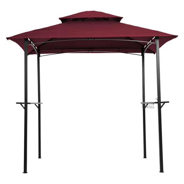 Outdoor Grill Gazebo 8 x 5 Ft, Shelter Tent, Double Tier Soft Top Canopy and Steel Frame with hook and Bar Counters,Burgundy