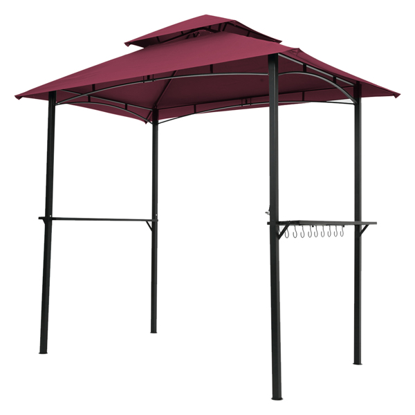 Outdoor Grill Gazebo 8 x 5 Ft, Shelter Tent, Double Tier Soft Top Canopy and Steel Frame with hook and Bar Counters,Burgundy