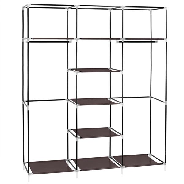 69&quot; Portable Clothes Closet Non-Woven Fabric Wardrobe Double Rod Storage Organizer Dark Brown