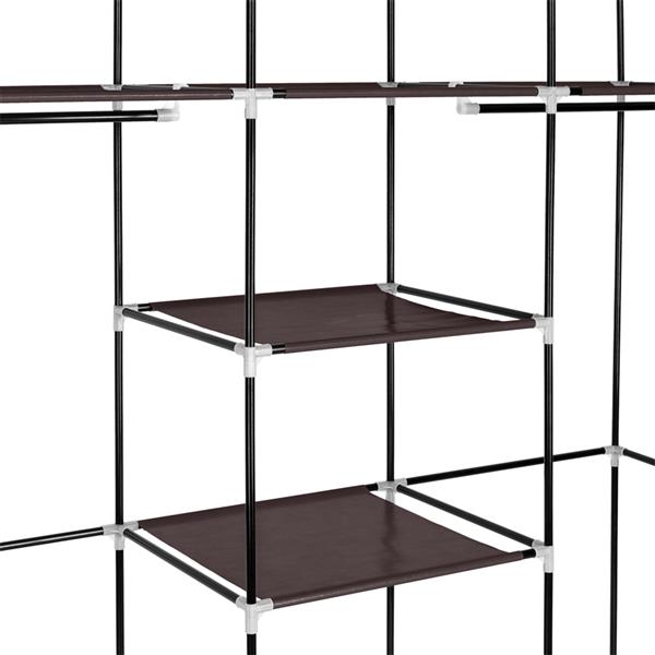 69&quot; Portable Clothes Closet Non-Woven Fabric Wardrobe Double Rod Storage Organizer Dark Brown