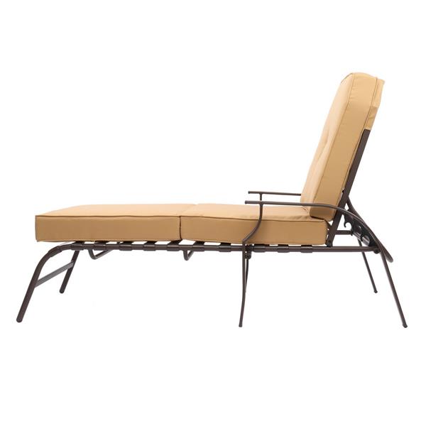 Adjustable Outdoor Steel Patio Chaise Lounge Chair with 5 Positions, UV-Resistant Cushions Beige