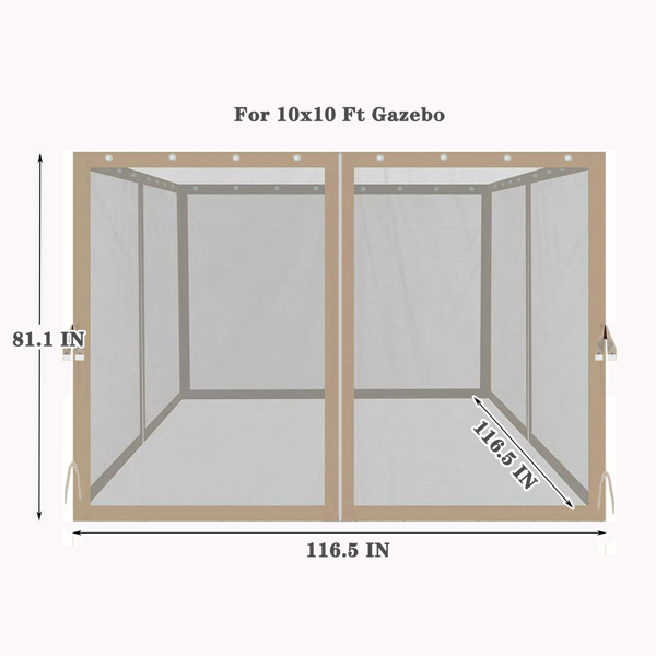 10 x 10 Ft Gazebo  Replacement 4-Side Mosquito Netting  with ZippersBeige
