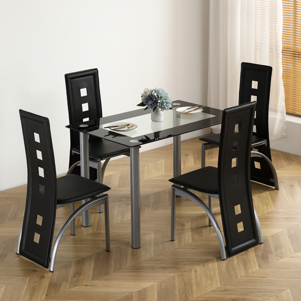 5 Pieces Dining Table Set for 4, Kitchen Room Tempered Glass Dining Table, 4 Chairs, BlackTable legs are black (Replacement code 82947862)