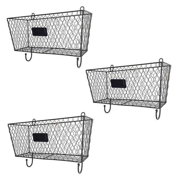 3pcs Wire Letter Mail Mount Metal Rack Basket Vintage Triple Organizer Black