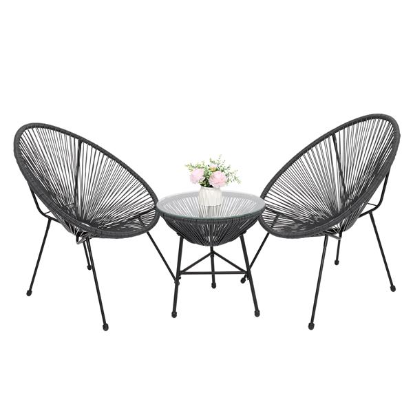 3-Piece All-Weather Patio Acapulco Bistro Furniture Set with 2 Chairs &amp; Glass Top Table Gray