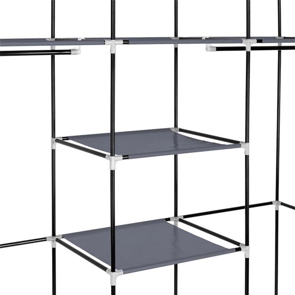 69&quot; Portable Clothes Closet Non-Woven Fabric Wardrobe Double Rod Storage Organizer Gray