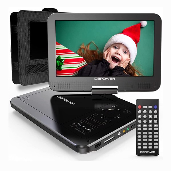DBPOWER 12&quot; Portable DVD Player with 10&quot; Swivel Display Screen, 5-Hour Rechargeable Battery SD/ USB Port, with 1.8m Car Charger, Power Adaptor and Car Headrest Mount, Region-free
