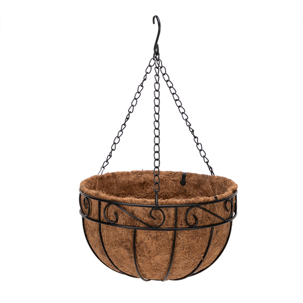 4pcs 14&quot; Black Painted Round Wrought Iron Coconut Palm Hanging Basket
