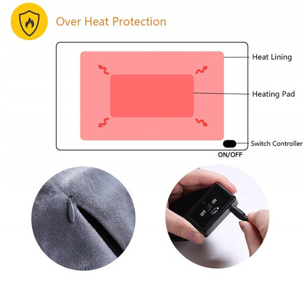 USB Electric Heated Blanket Shawl Winter Warmer Lap Neck Shoulder Soft Pad Gray