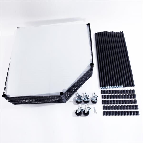 6-Layer Plastic Coated Polygonal Corner Shelf with 2&quot; PP Wheels 680*680*1800 Black
