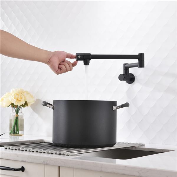 Brass Folding Faucet 1/2NPT Wall Mount Kitchen Faucet Two Handles Cold Water Tap Black