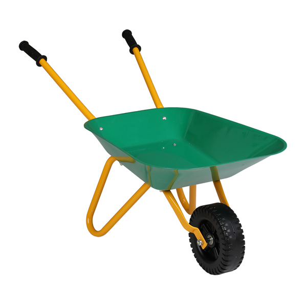 Kids Wheelbarrow Metal With Rubber Hand Grips, Outdoor Kids Toy Wheelbarrow Green