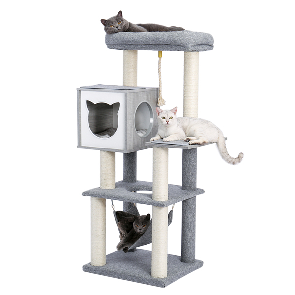 Multi-Level Cat Tree Modern Cat Activity Tower With Sisal Scratching Posts, Hammock And Extra-Large Top Perch