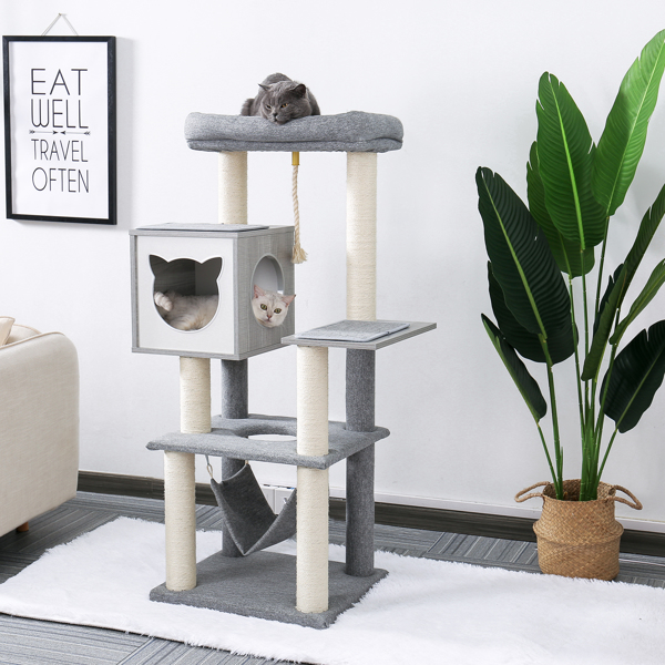 Multi-Level Cat Tree Modern Cat Activity Tower With Sisal Scratching Posts, Hammock And Extra-Large Top Perch