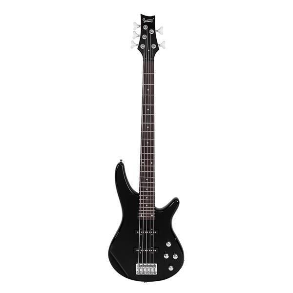 [Do Not Sell on Amazon]Glarry GIB Electric 5 String Bass Guitar Full Size Bag Strap Pick Connector Wrench Tool Black
