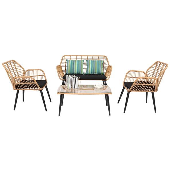 PE Steel Outdoor Wicker Rattan Chair Four-Piece Patio Furniture Set Yellow
