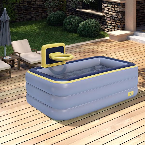 Toy Inflatable Pool with Basketball Rack,Thickened Family Inflatable Pool for Outdoor, Garden, Backyard, SummerGray