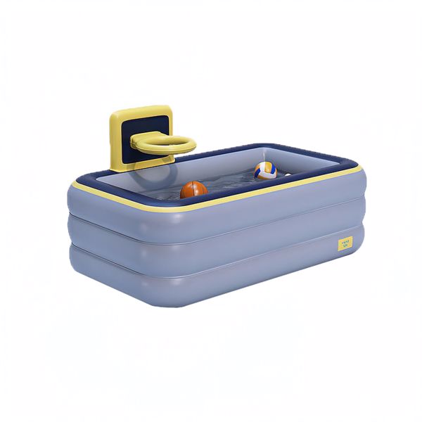 Toy Inflatable Pool with Basketball Rack,Thickened Family Inflatable Pool for Outdoor, Garden, Backyard, SummerGray