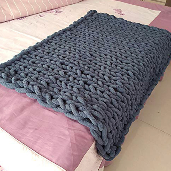 1.2*1.5m, Dark Grey, Chinille Knitting Blanket Bed Throw Yarn Baby Bulky Soft Throw for Home Decor Chair Sofa Throw