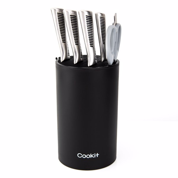 Knife Block Holder, Universal Knife Block without Knives, Unique Double-Layer Wavy Design, Round Black Knife Holder for Kitchen, Space Saver Knife Storage with Scissors Slot