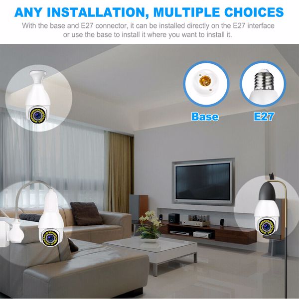 360 WiFi Camera Light Bulb Security Home Cam Wireless Waterproof CCTV Monitor