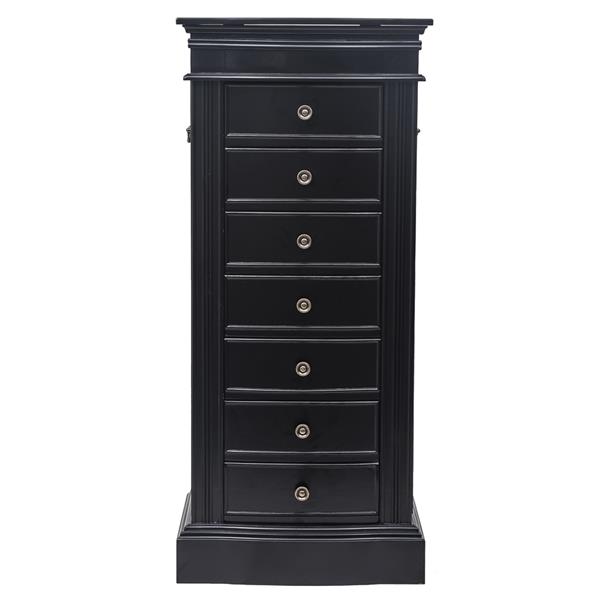 Jewelry Armoire with Mirror, 7 Drawers &amp; 24 Necklace Hooks, 2 Side Swing Doors(Black)