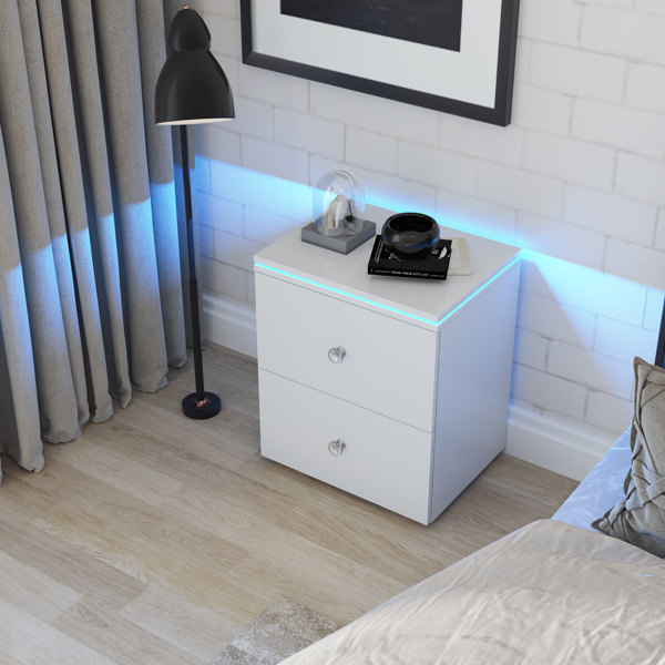 Modern High gloss UV Night Stand with 2 drawers &amp; LED lights