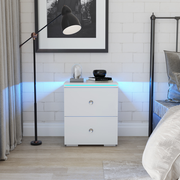 Modern High gloss UV Night Stand with 2 drawers &amp; LED lights