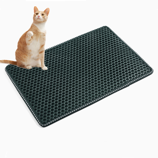 Cat Litter Mat, Kitty Litter Trapping Mat, Double Layer Mats with MiLi Shape Scratching design, Urine Waterproof, Easy Clean, Scatter Control  21&quot; x 14&quot;  Green