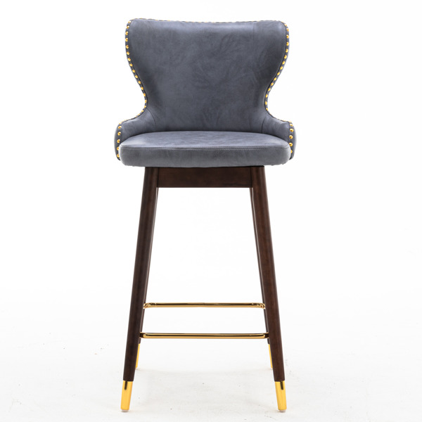29.9&quot; Modern Leathaire Fabric bar chairs, Tufted Gold Nailhead Trim Gold Decoration Bar stools,Set of 2 (Stone Blue)