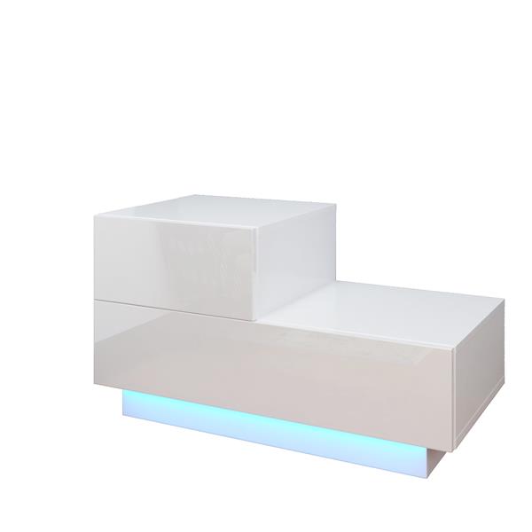 RGB LED 2-Drawer Nightstand End Table White