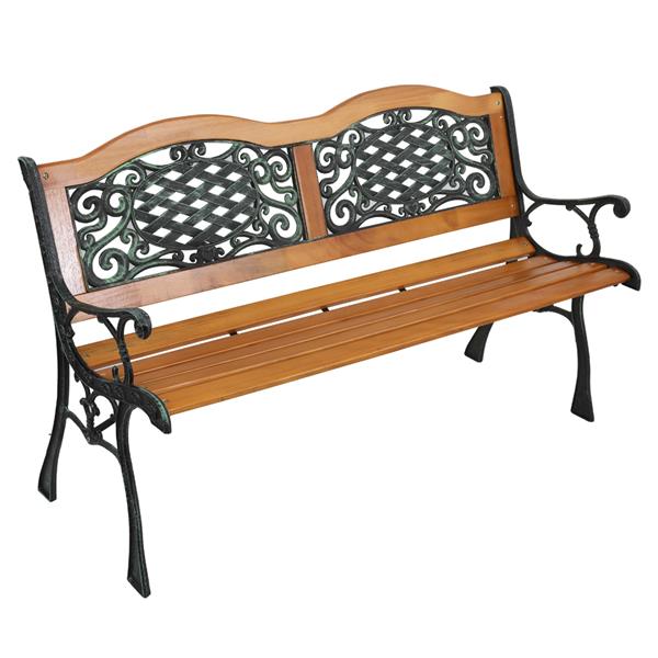 49&quot; Garden Bench Outdoor Patio Park Chair Furniture Hardwood Slats Cast Iron Frame