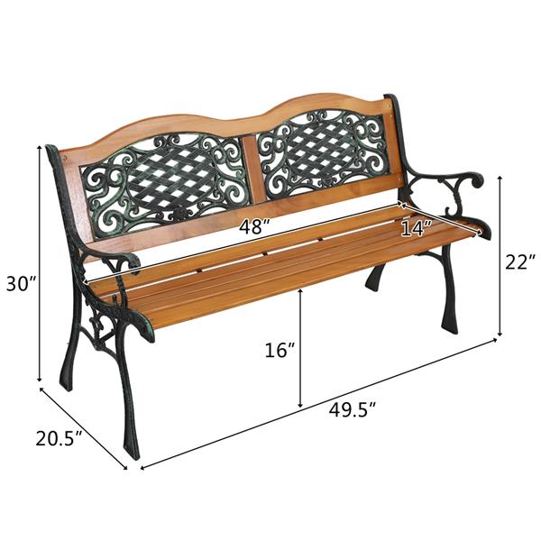 49&quot; Garden Bench Outdoor Patio Park Chair Furniture Hardwood Slats Cast Iron Frame