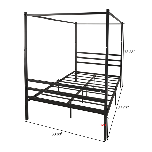 Canopy Metal Bed with Headboard Mattress Foundationt Platform  Bed Frame Metal Slat, Black Queen Size