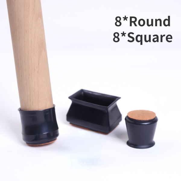 Chair Leg Floor Protector Square16PCS, Black Silicone Chair Legs Caps Protectors for Hardwood Floors with Anti-Slip Felt Pads 8* Round &amp; 8* square
