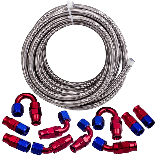-8AN 20FT PTFE And Stainless Steel Braided Fuel Oil Line Hose + AN8 Connector