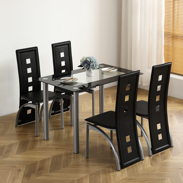 110cm Dining Table Set Tempered Glass Dining Table with 4pcs Chairs Transparent &amp; Black Go to new encoding49118418