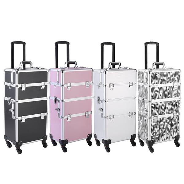 3 in 1 Aluminum Cosmetic Makeup Case Tattoo Box White Zebra Print