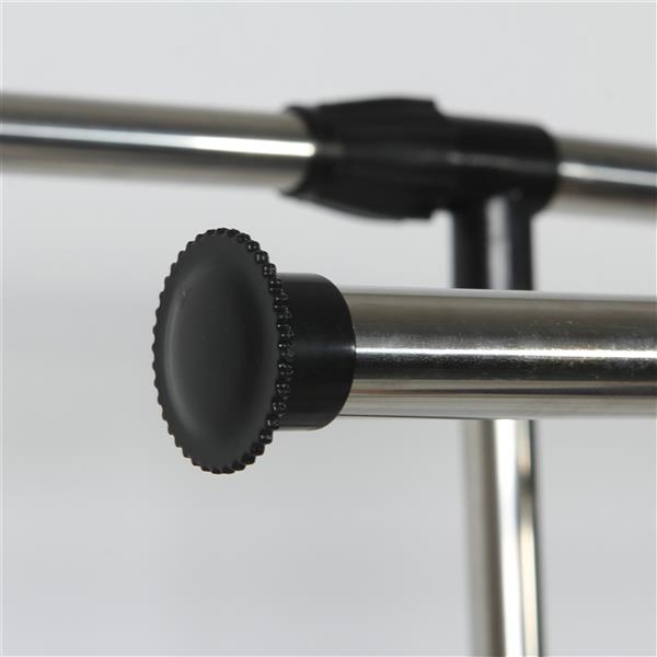 Dual-bar Vertically &amp; Horizontally-stretching Stand Clothes Rack with Shoe Shelf Silver