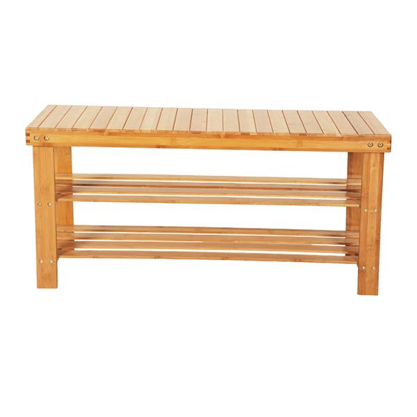 90cm Strip Pattern 3 Tiers Bamboo Stool Shoe Rack Wood Color