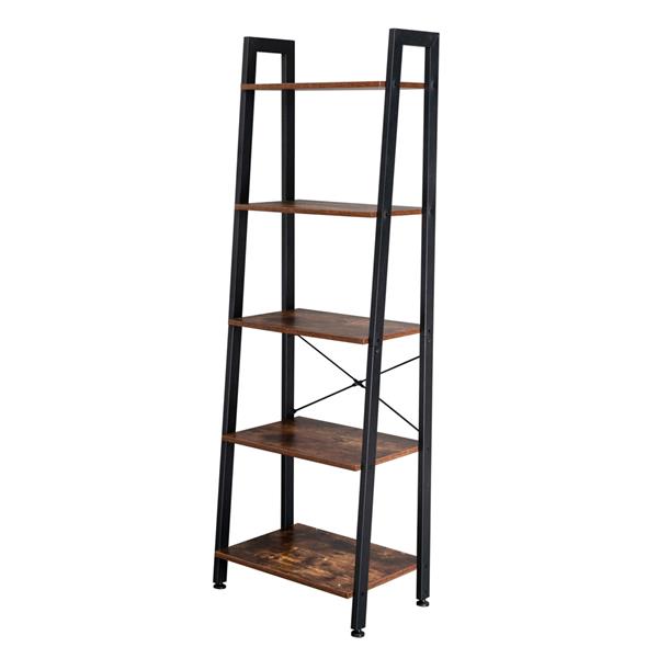 5 Tiers Industrial Ladder Shelf, Vintage Bookshelf, Storage Rack Shelf for Office, Bathroom, Living Room
