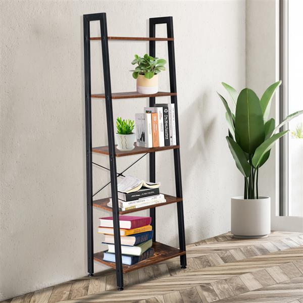 5 Tiers Industrial Ladder Shelf, Vintage Bookshelf, Storage Rack Shelf for Office, Bathroom, Living Room