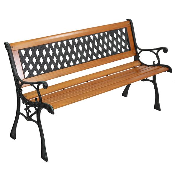 49&quot; Garden Bench Patio Porch Chair Deck Hardwood Cast Iron Love Seat Weave Style Back